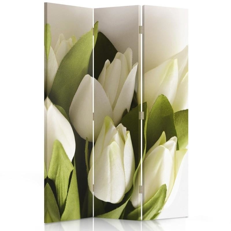 Ozdobný paraván Bílé tulipány květy - 110x170 cm, trojdielny, obojstranný paraván 360°