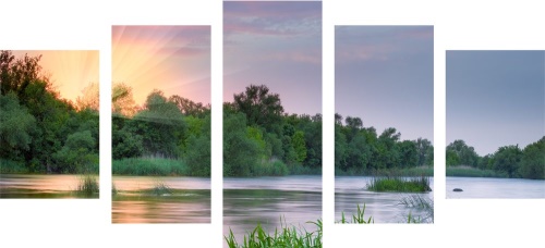 5-dielny obraz východ slnka pri rieke - 200x100