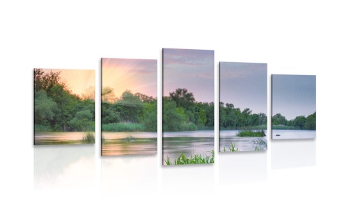 5-dielny obraz východ slnka pri rieke - 200x100
