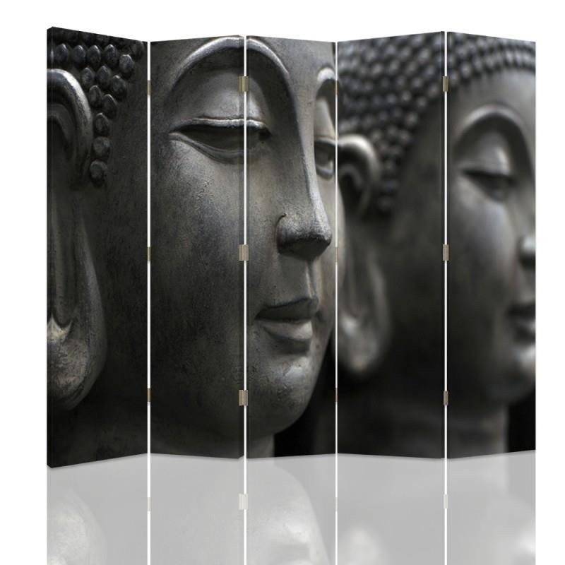 Ozdobný paraván, Buddhova kamenná tvář - 180x170 cm, päťdielny, obojstranný paraván 360°
